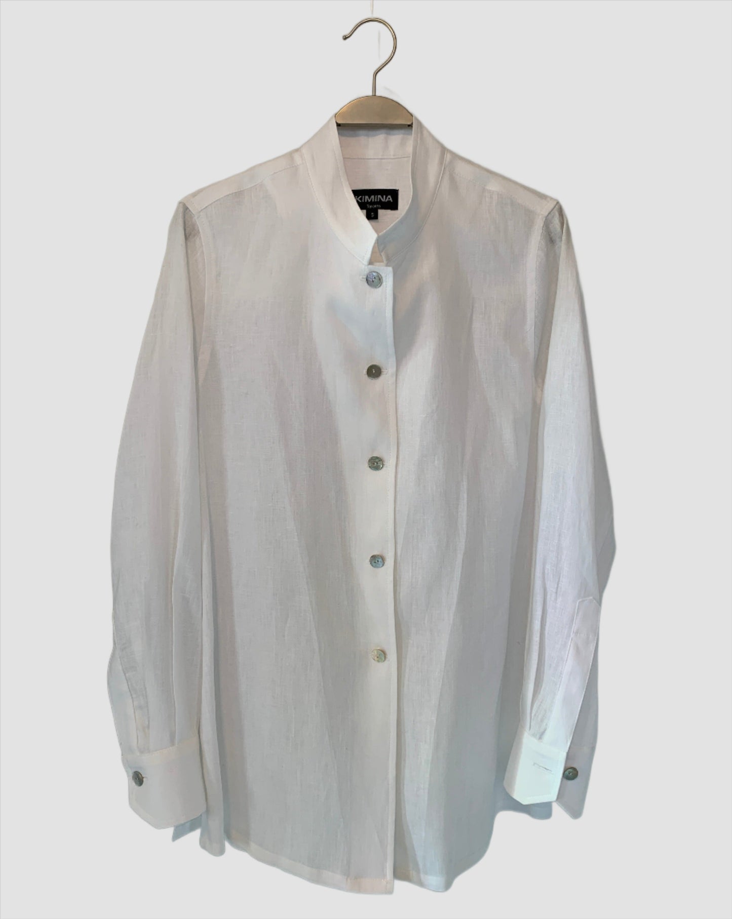 Linen Shirt with Cuff (White) Mandarin