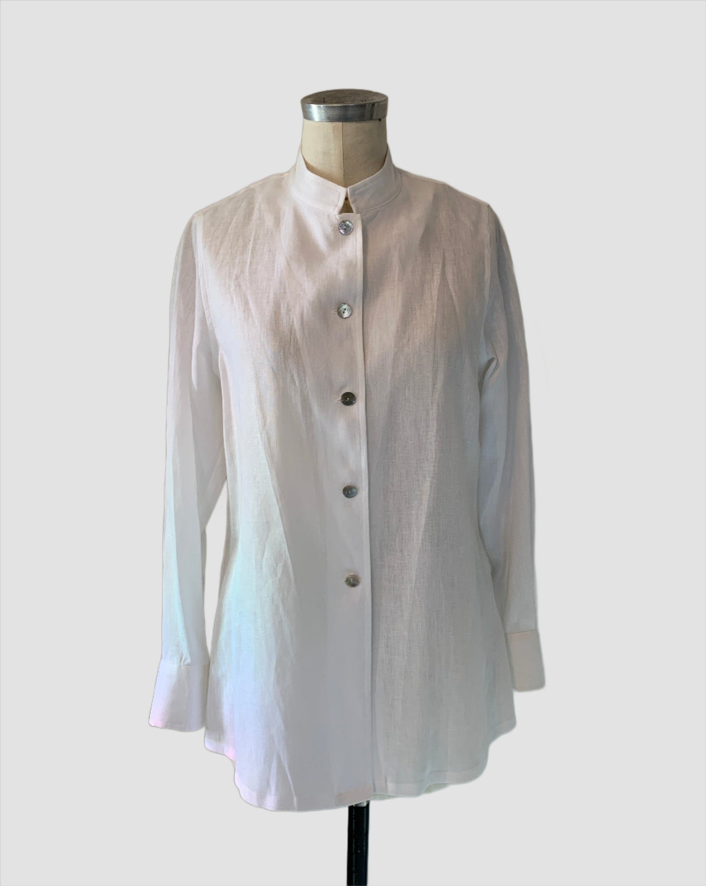Linen Shirt with Cuff (White) Mandarin