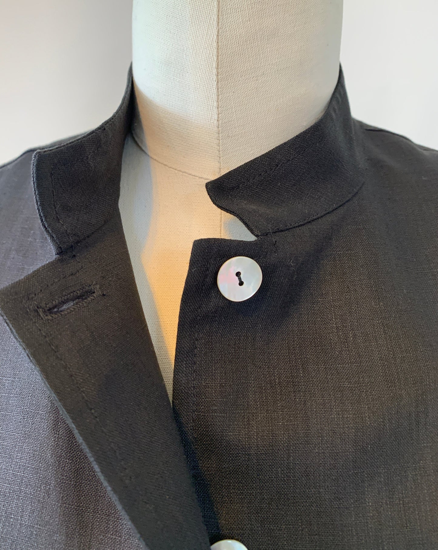 Linen Shirt (Black) Mandarin