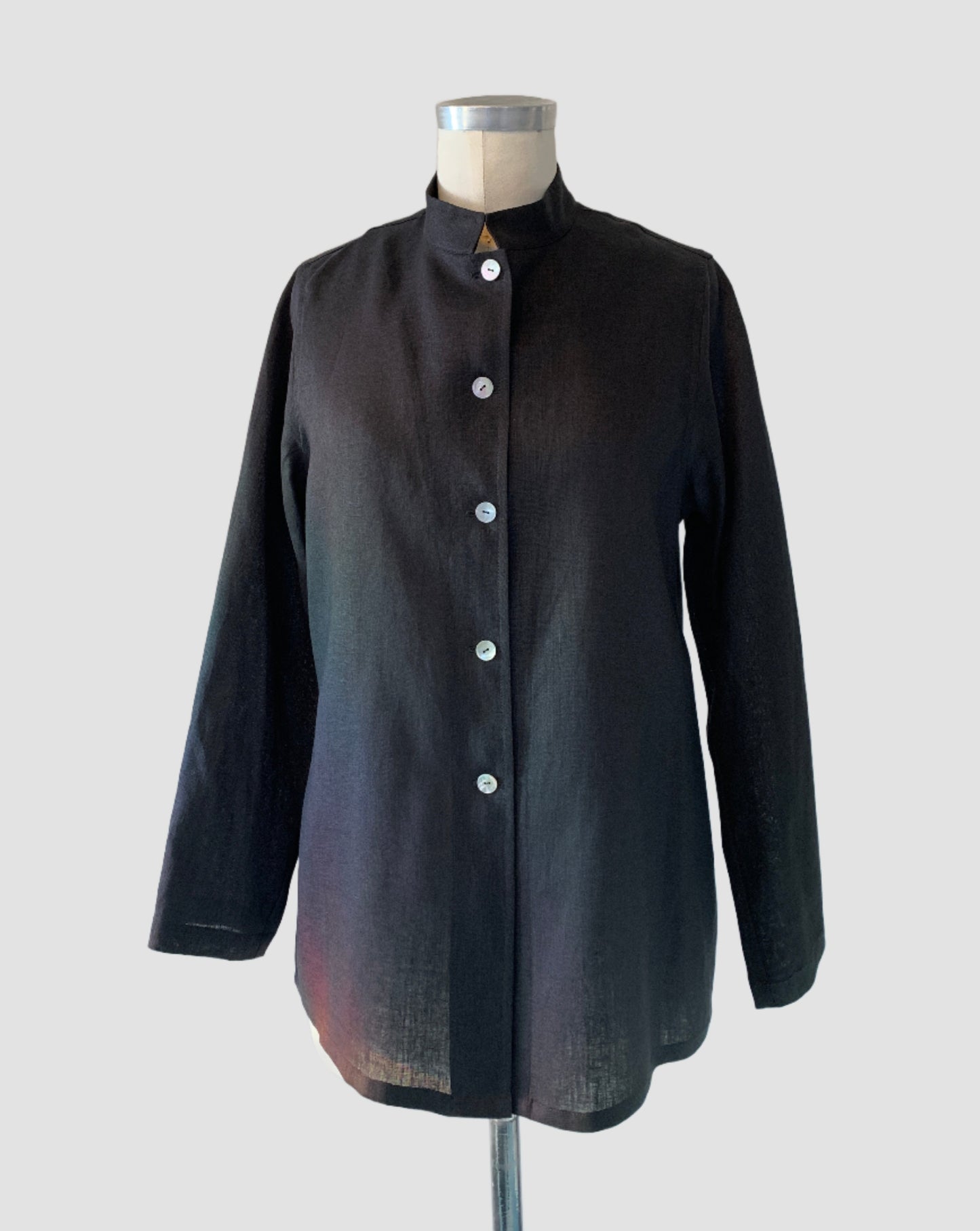 Linen Shirt (Black) Mandarin
