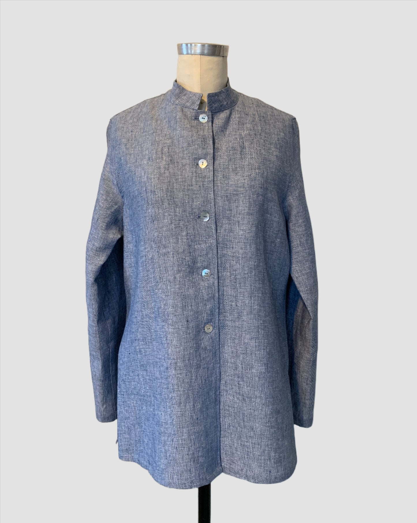 Linen Shirt (Blue/White Melange) Mandarin