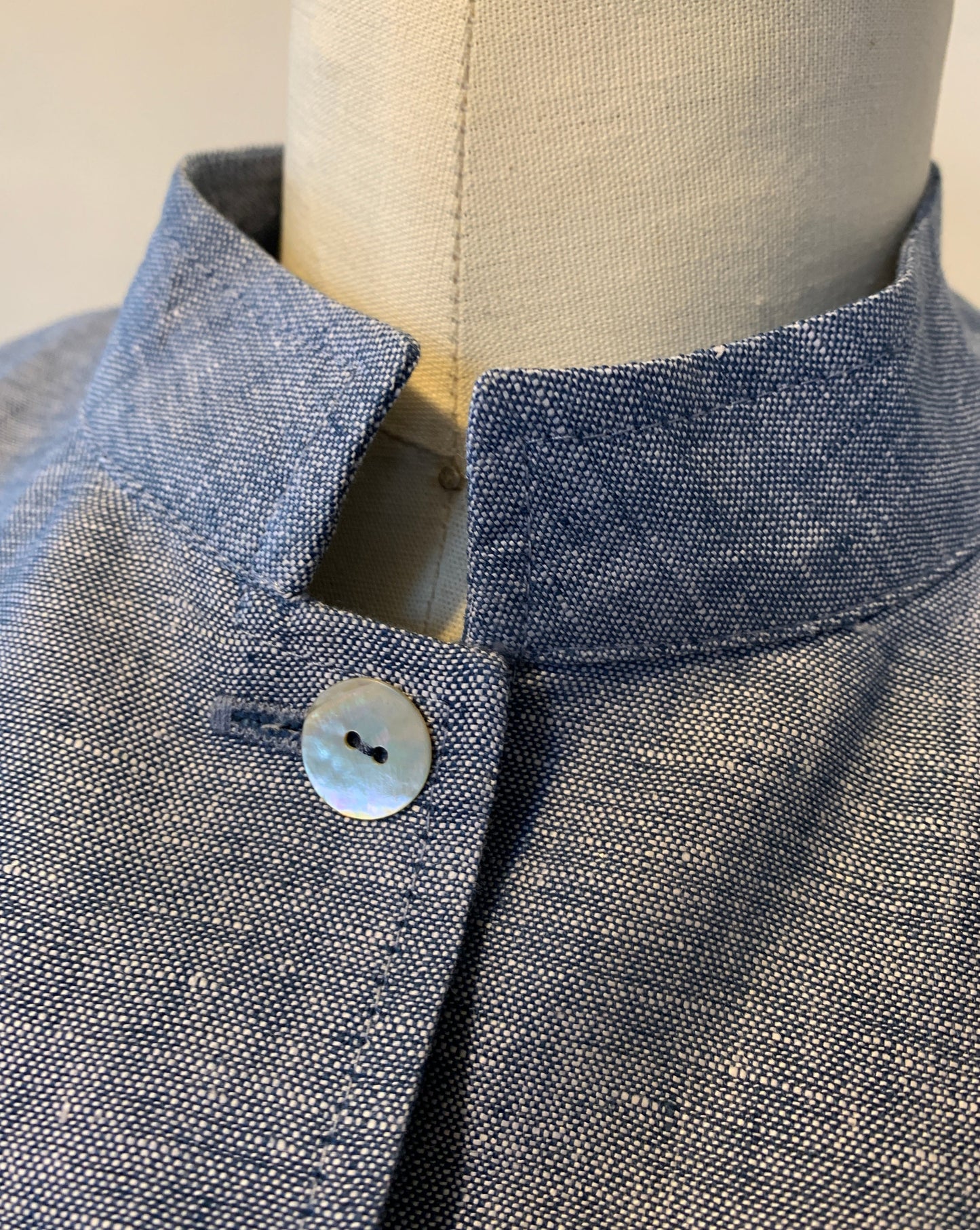 Linen Shirt (Blue/White Melange) Mandarin