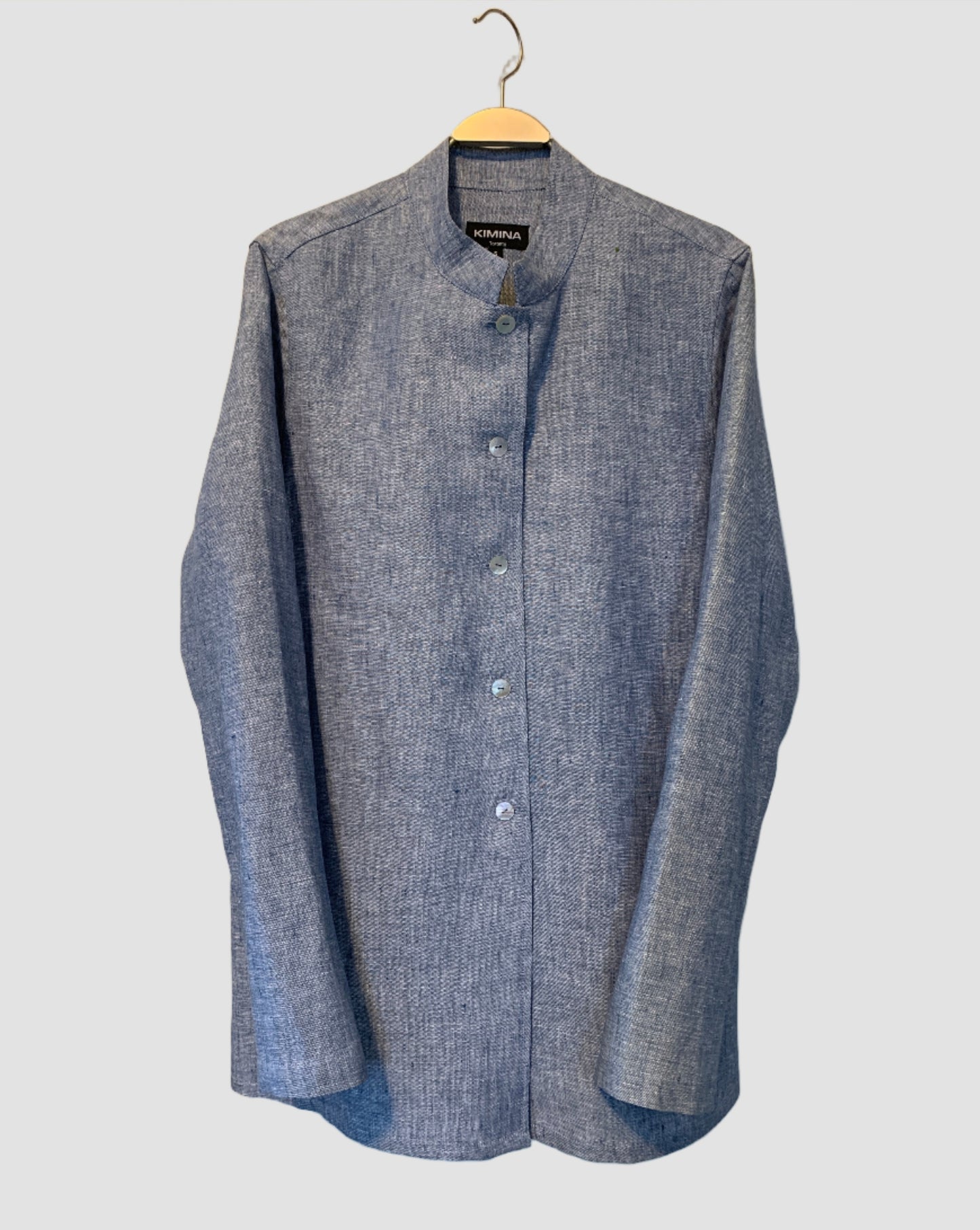 Linen Shirt (Blue/White Melange) Mandarin