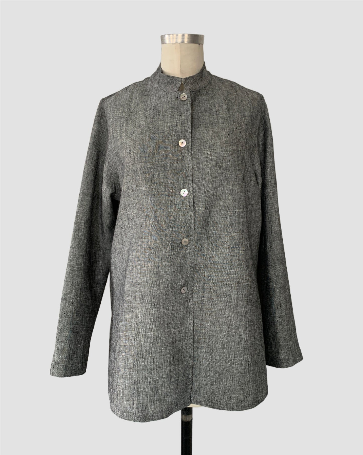 Linen Shirt (Black/White Melange) Mandarin