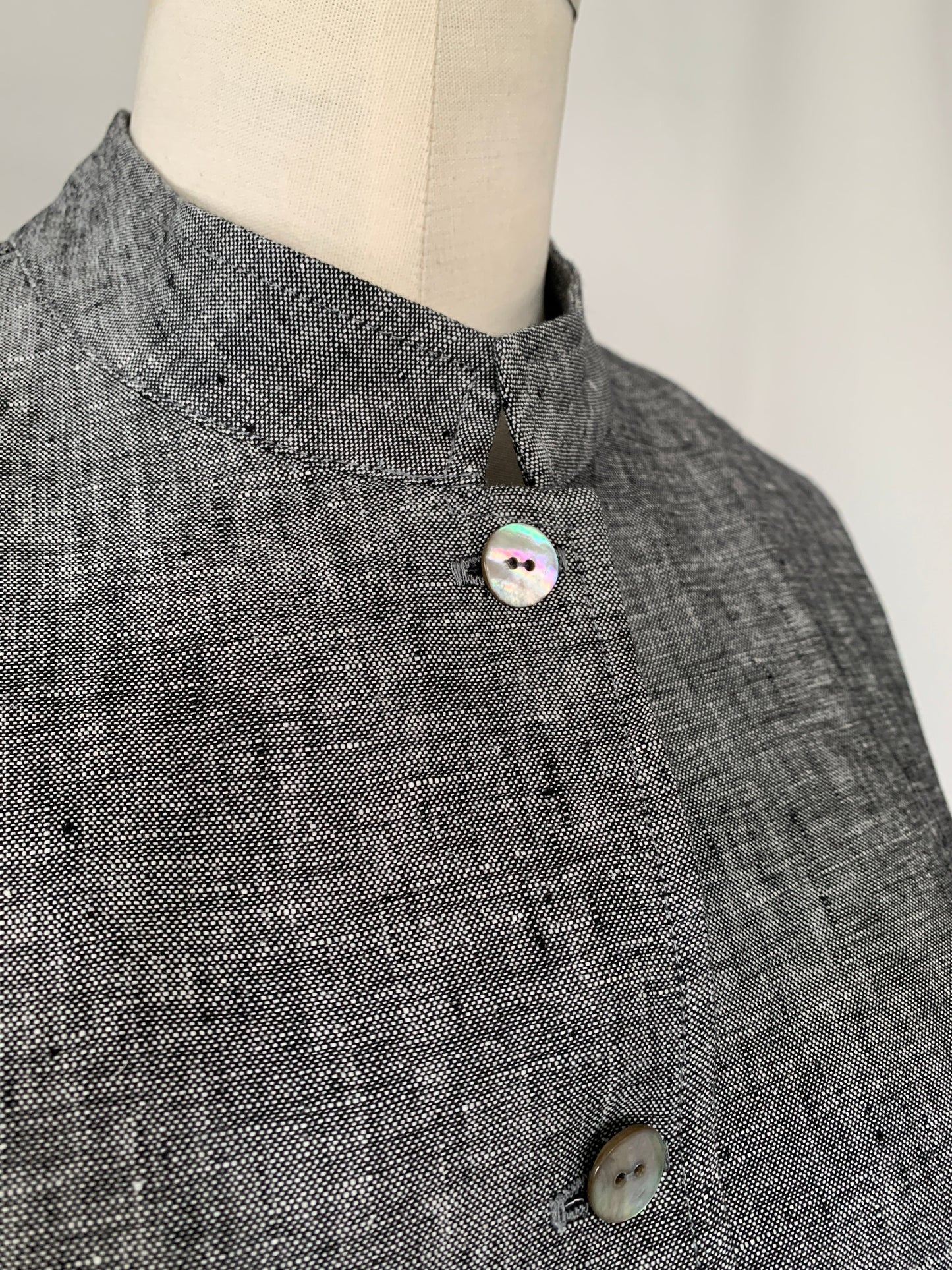 Linen Shirt (Black/White Melange) Mandarin