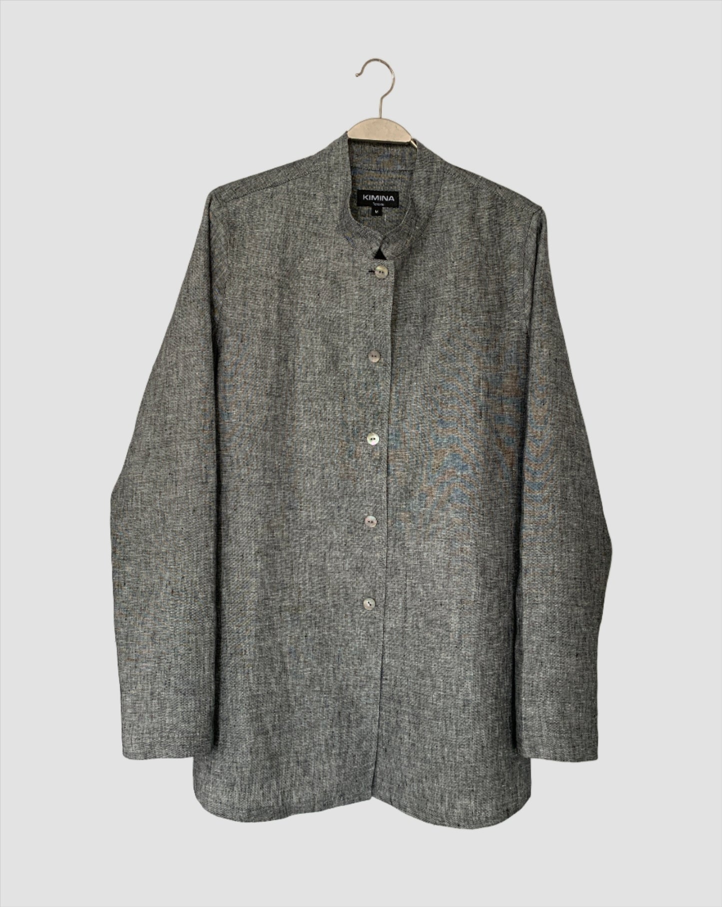 Linen Shirt (Black/White Melange) Mandarin