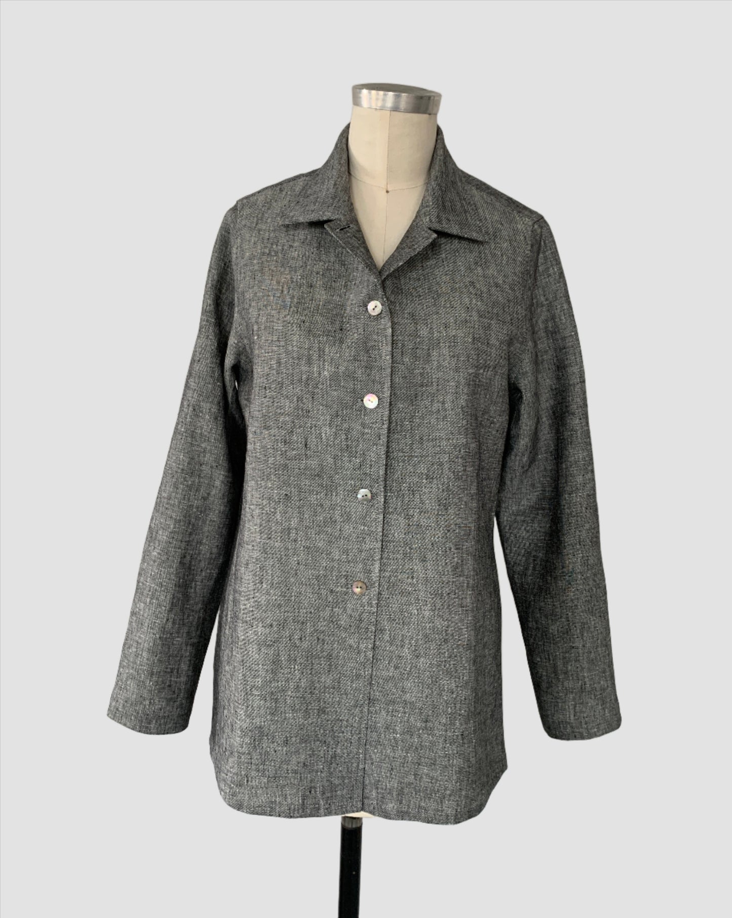 Linen Shirt (Black/White Melange) Notch