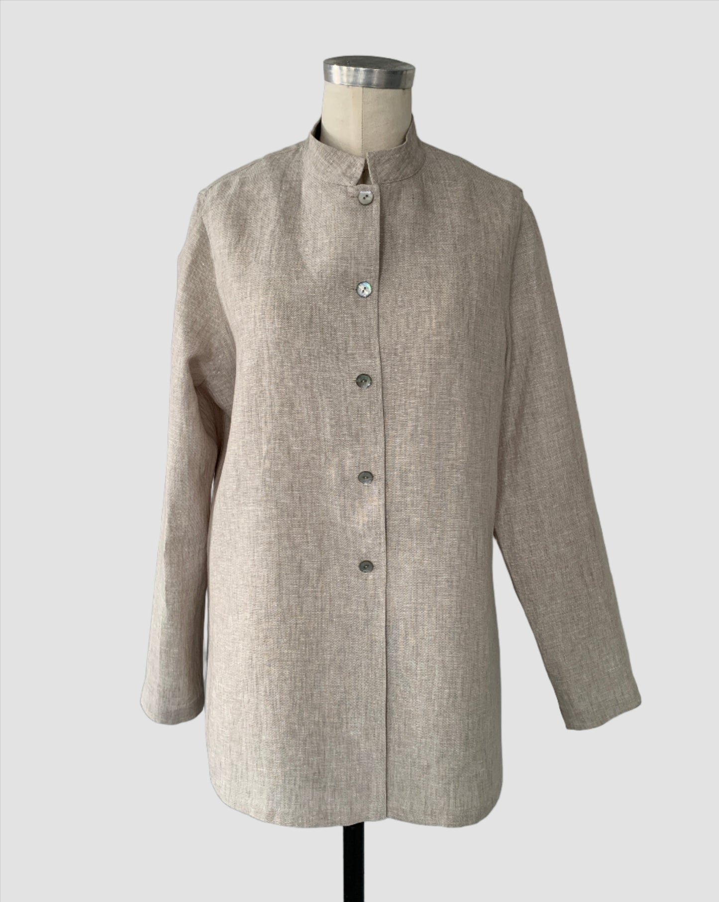 Linen Shirt (Sand/White Melange) Mandarin