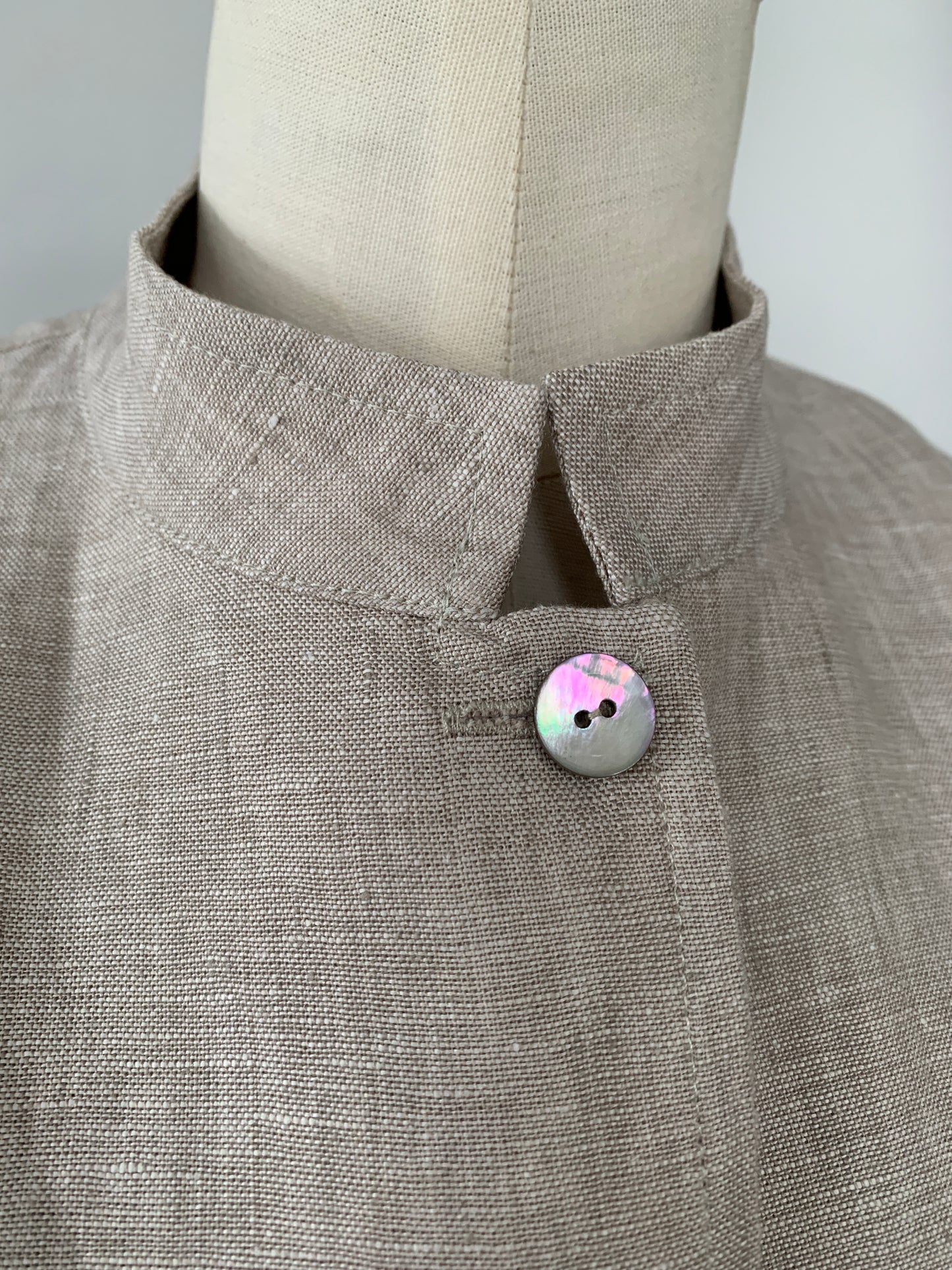 Linen Shirt (Sand/White Melange) Mandarin