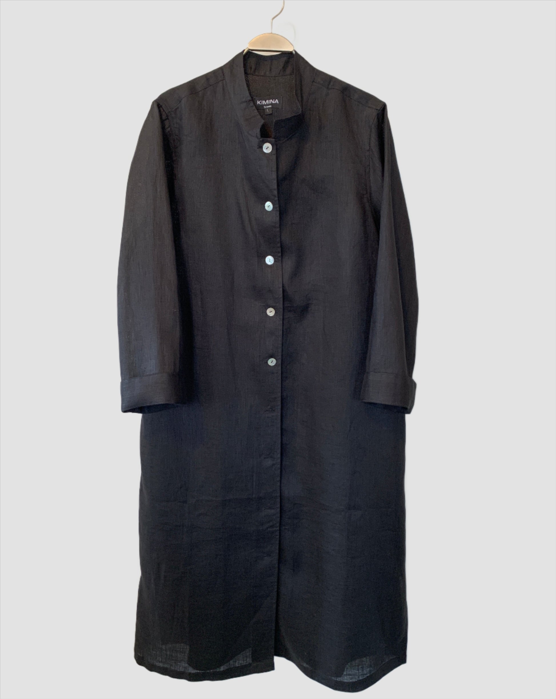 Pearl Buttons Black Linen Shirt Dress Linen Shirt Dress (Black) Mandarin – Kimina